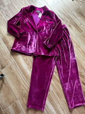 🆕 NWT Free People / Mink Pink plush fuchsia pink  velvet blazer 2 Pc set. Sz M (